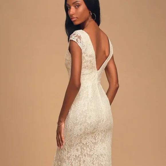 glitter and lace wedding dress White Glitter Lace Plunge V Mermaid Wedding Dress with Attached Train –  Modsele